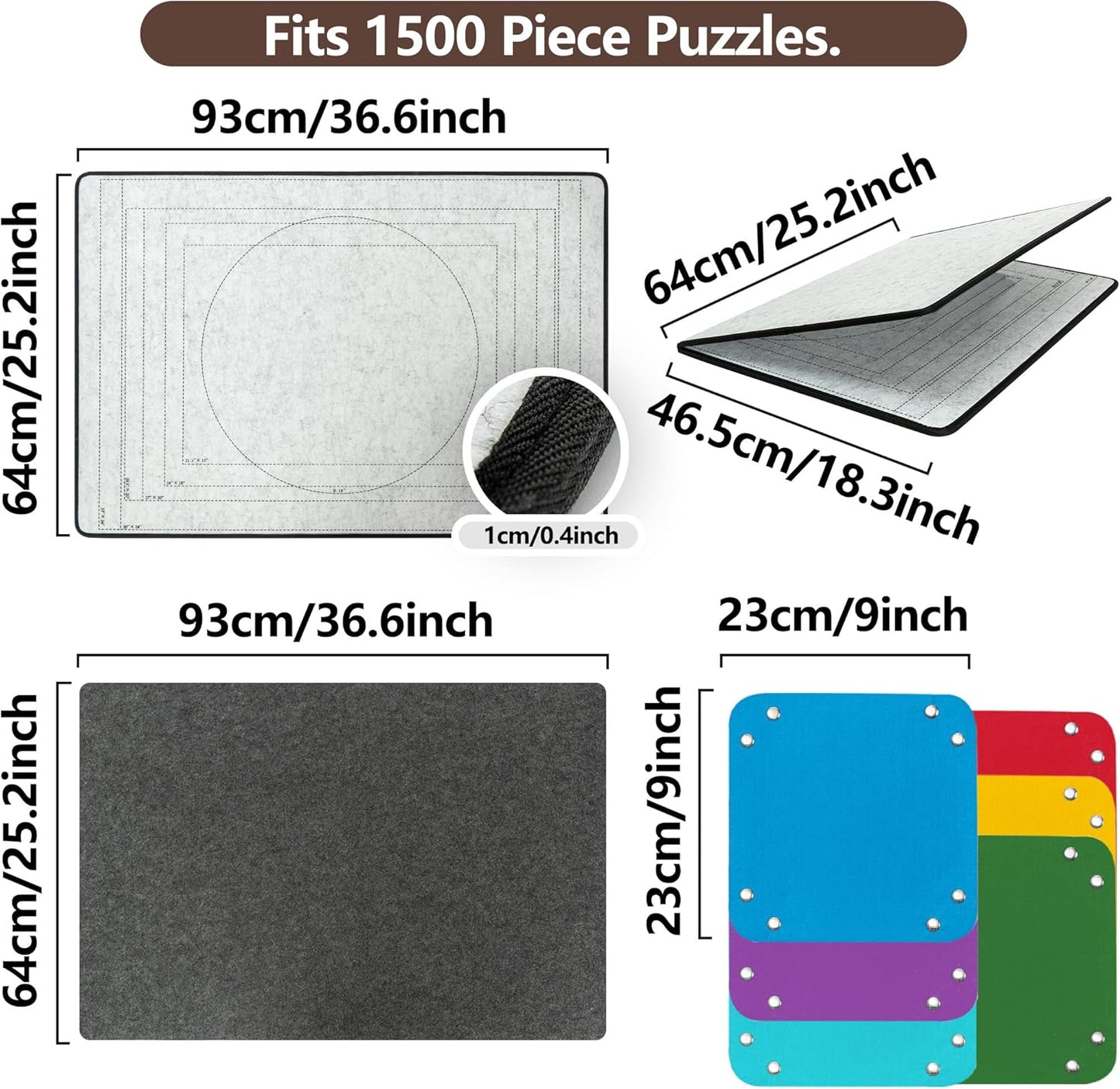 Puzzlebrett mit 6 Sortierfächern, Faltbare Puzzlematte mit Filzbezug zur platzsparenden Aufbewahrung von Puzzles, leicht und tragbar, für Puzzles mit 1000 bis 1500 Teilen