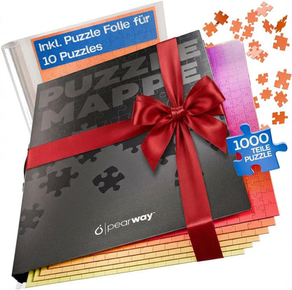 pearway - Stabile Puzzle Mappe [INKL. 5m Puzzlefolie] für Puzzles bis 1000 Teile - das perfekte Zubehör zur Puzzle Aufbewahrung - Organizer für bis zu 40 Werke - Puzzlemappe 1000 Teile