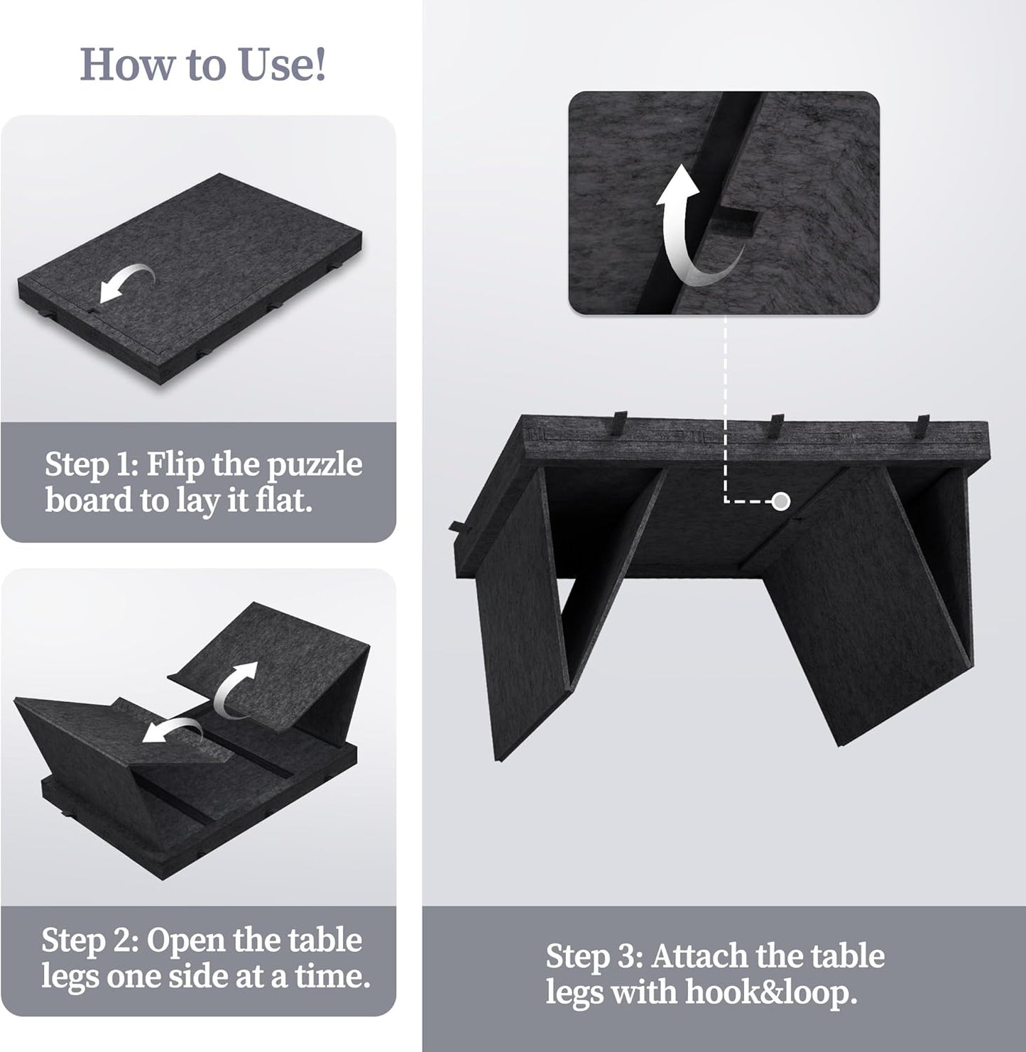 1000-teiliges Puzzlebrett mit 5 farbigen Schubladen und Abdeckung, Puzzletisch mit klappbaren Beinen für Erwachsene, leicht und tragbar, für 1000-teilige Puzzles – grau