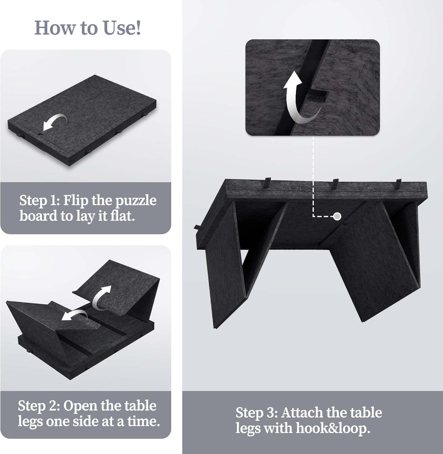 1000-teiliges Puzzlebrett mit 5 farbigen Schubladen und Abdeckung, Puzzletisch mit klappbaren Beinen für Erwachsene, leicht und tragbar, für 1000-teilige Puzzles – grau