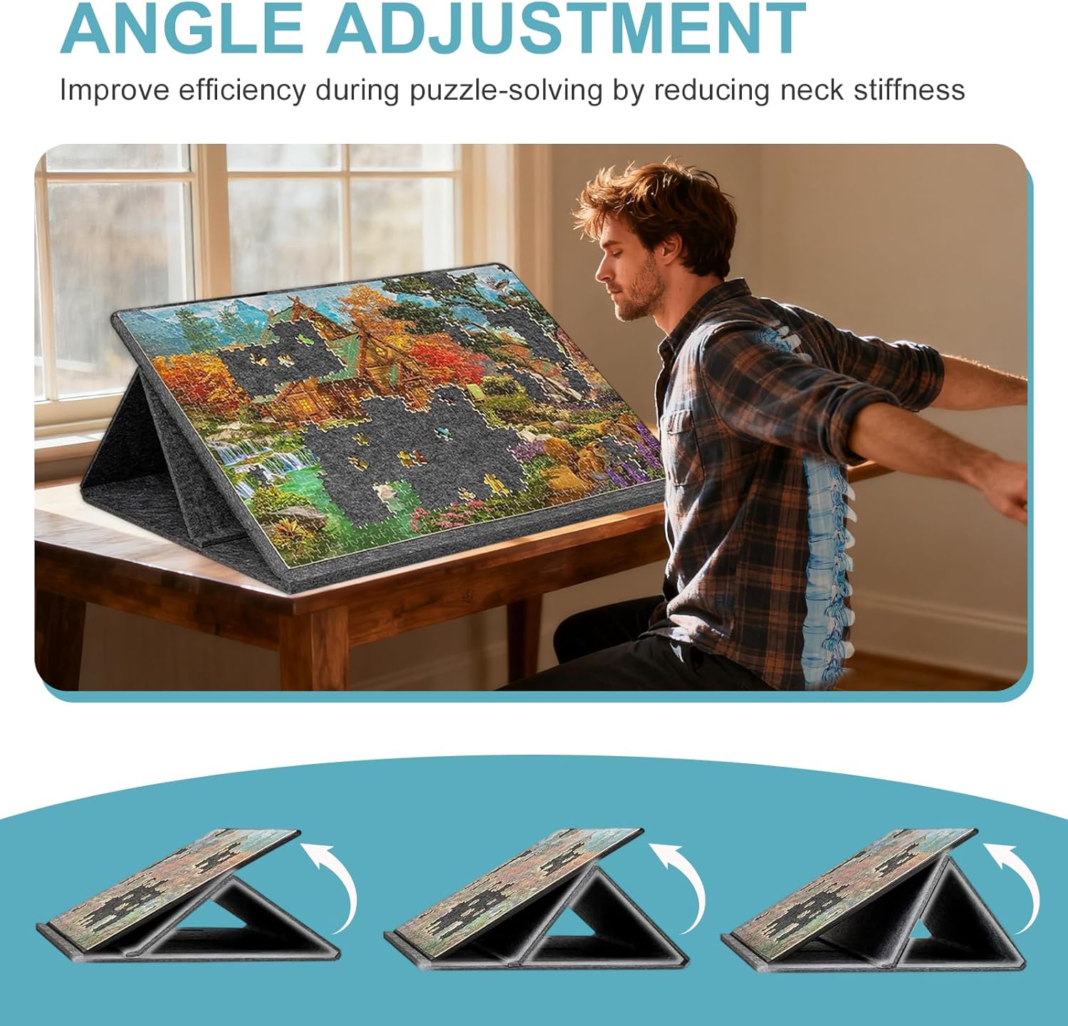 Faltbares Puzzlebrett,Puzzle-Brett 1000 Teile mit 2-in-1-Ständer und Abdeckung,kippbares Puzzle Board mit 6 Sortierer,Puzzletisch Aufbewahrung,Geschenk für Kinder Erwachsene 32 * 22 inches