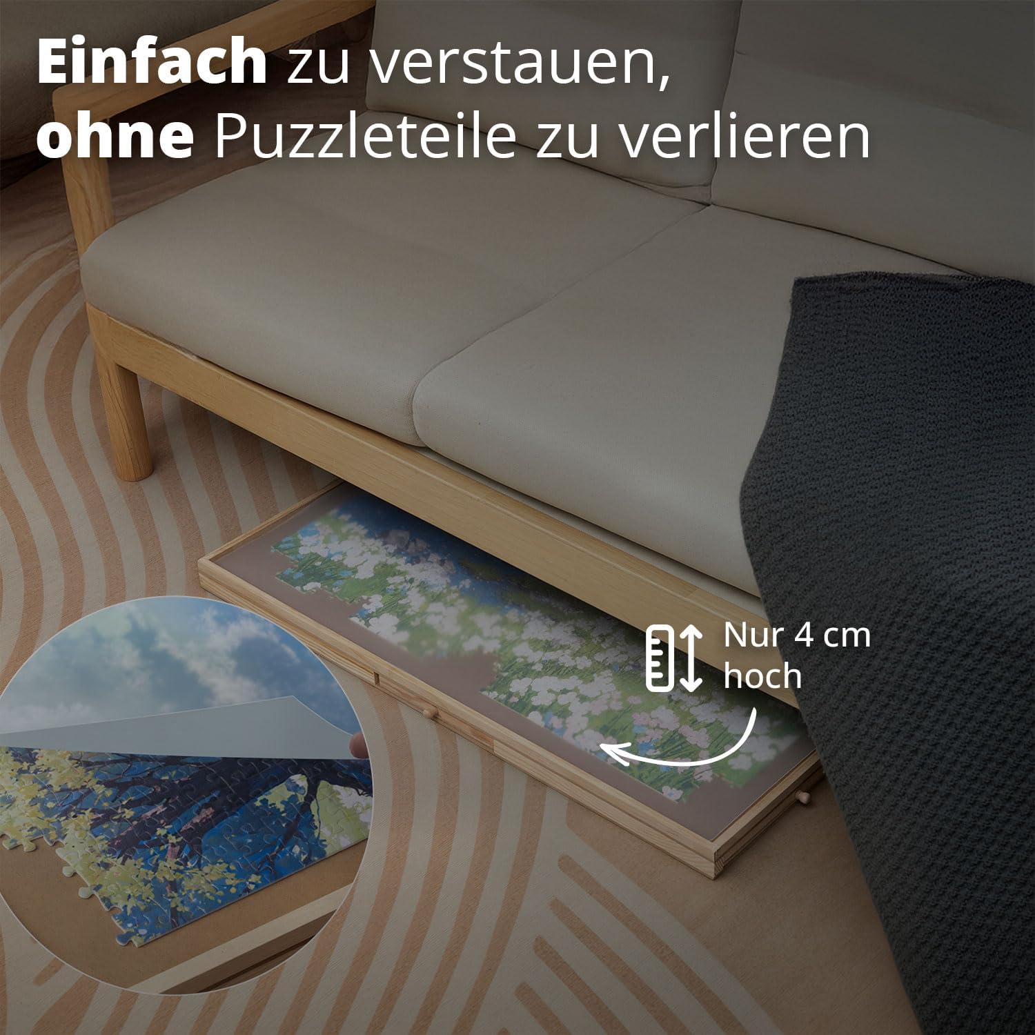 Drehbares Puzzle Board mit Schubladen & Abdeckplatte – Puzzletisch für 1000 Teile, 360° rotierbar, Rutschfester Filz, Sortierfächer, stabiles Holzbrett zum Puzzeln