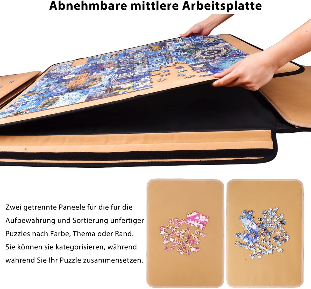 1500 Teile Puzzlebrett, tragbares Puzzlebrett, Puzzletischplatte, Puzzle-Aufbewahrung mit Sortierfächern & abnehmbarem Brett, rutschfeste Oberfläche