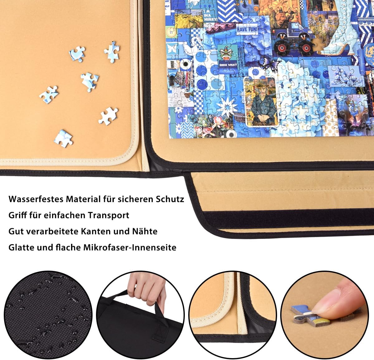 1500 Teile Puzzlebrett, tragbares Puzzlebrett, Puzzletischplatte, Puzzle-Aufbewahrung mit Sortierfächern & abnehmbarem Brett, rutschfeste Oberfläche