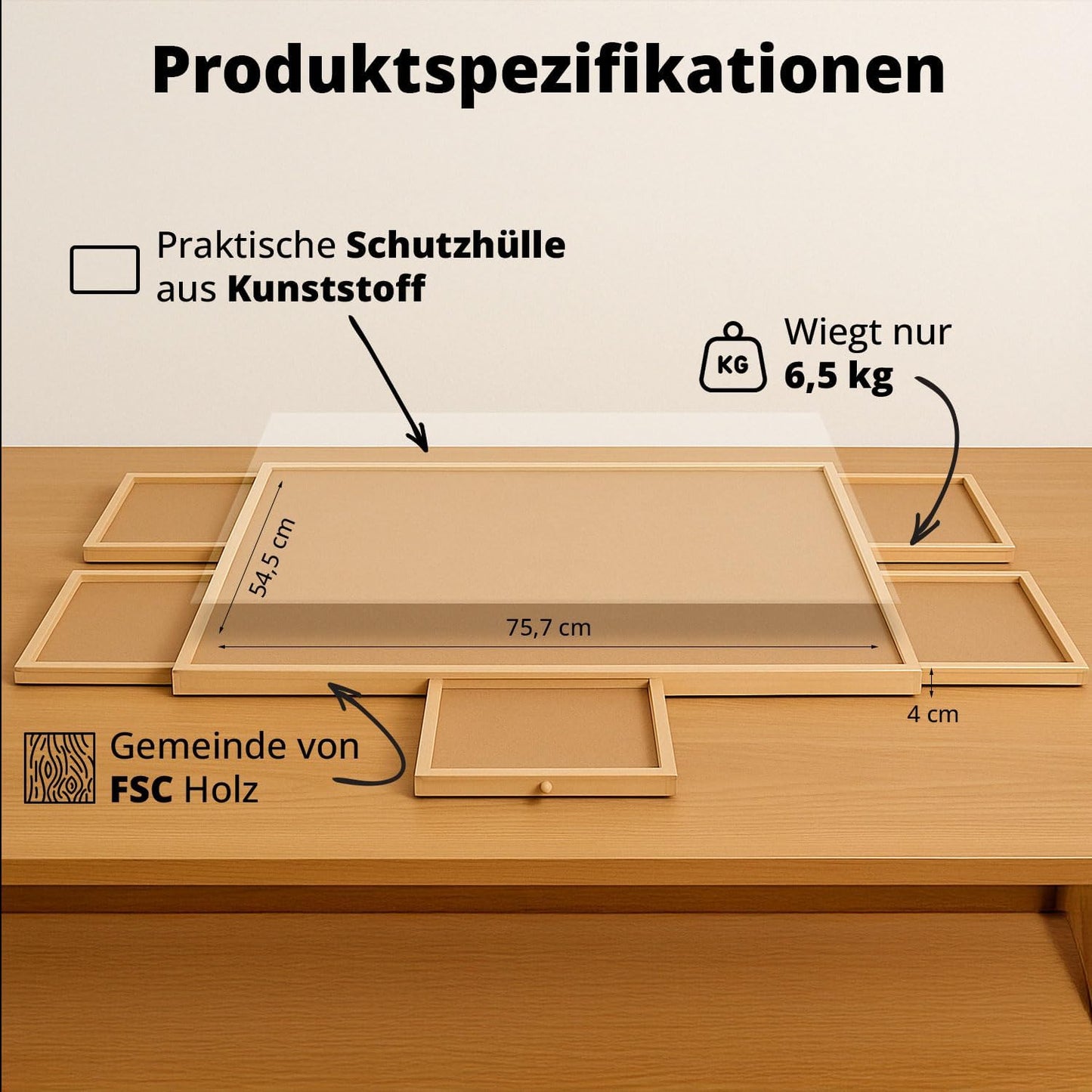Drehbares Puzzle Board mit Schubladen & Abdeckplatte – Puzzletisch für 1000 Teile, 360° rotierbar, Rutschfester Filz, Sortierfächer, stabiles Holzbrett zum Puzzeln