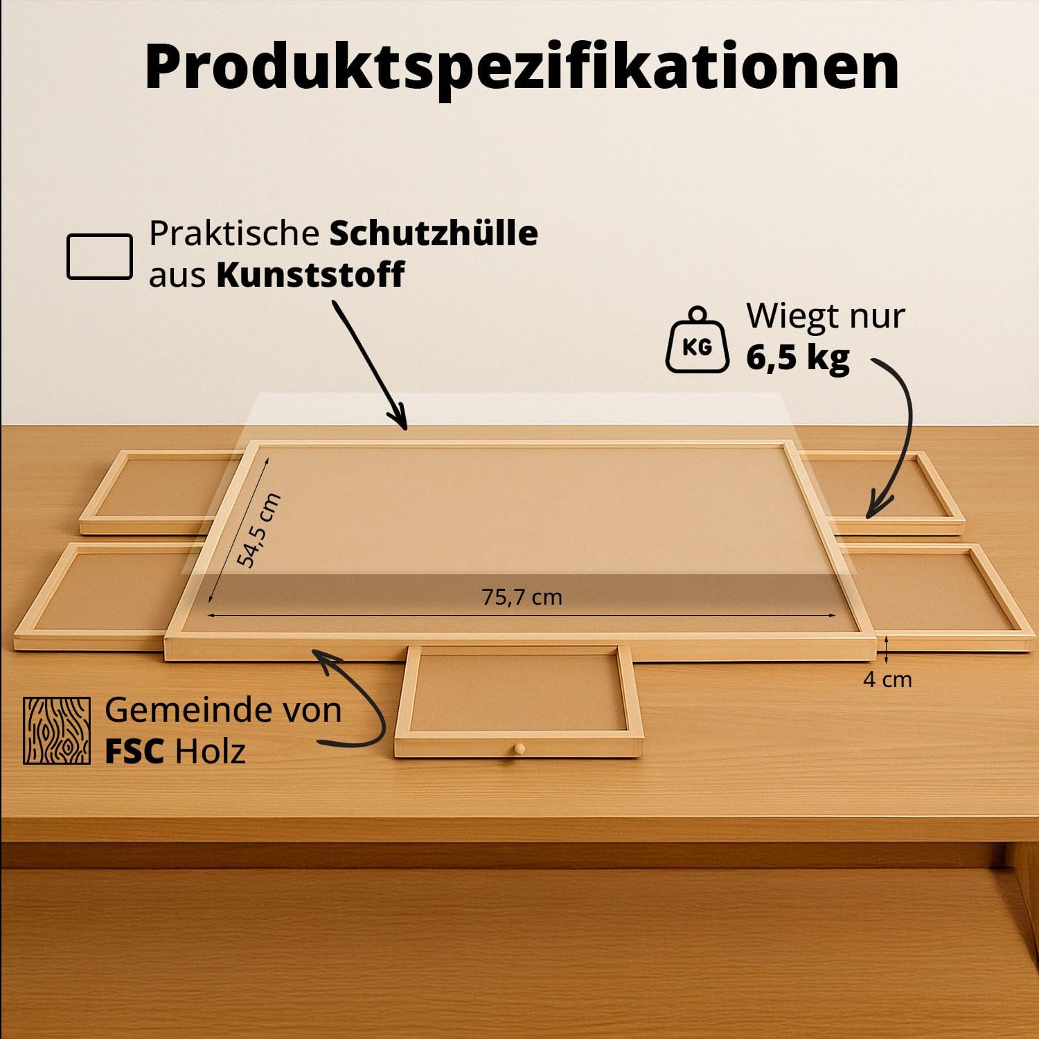 Drehbares Puzzle Board mit Schubladen & Abdeckplatte – Puzzletisch für 1000 Teile, 360° rotierbar, Rutschfester Filz, Sortierfächer, stabiles Holzbrett zum Puzzeln