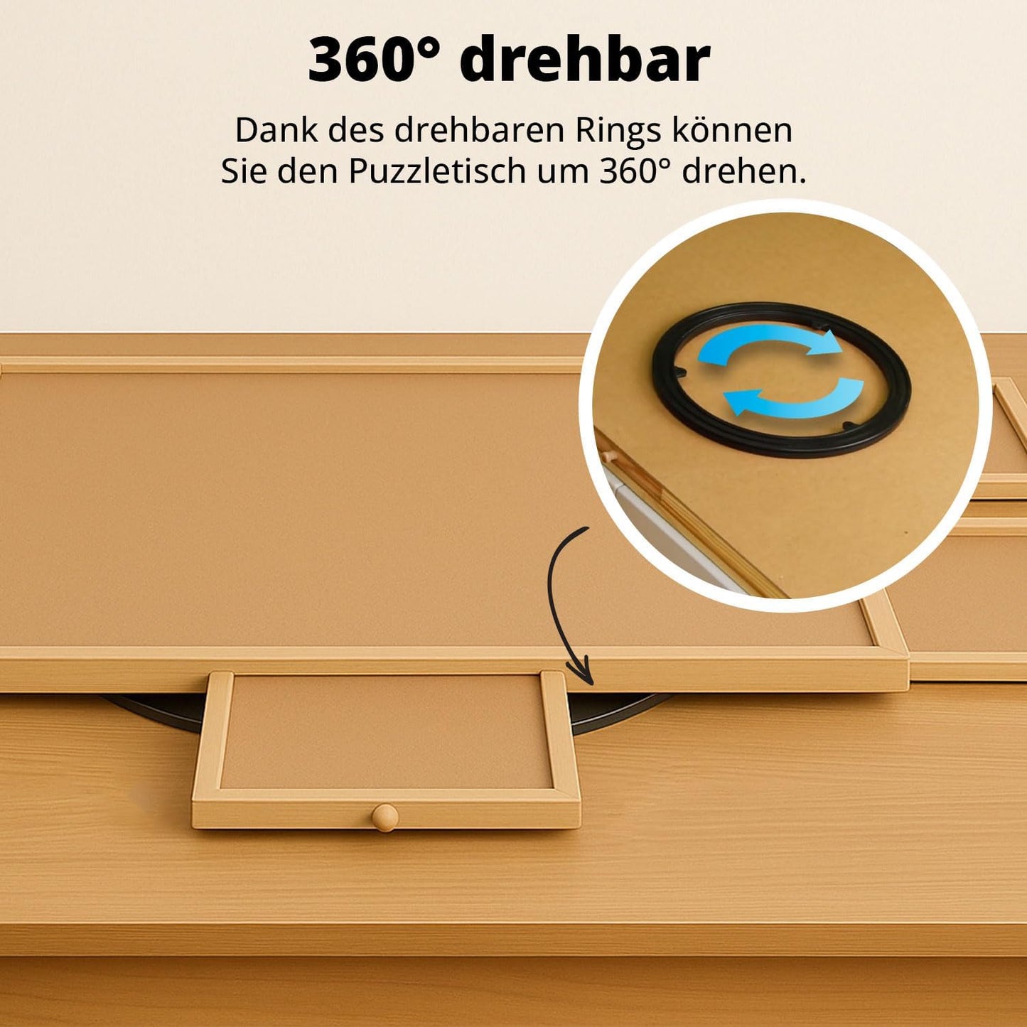 Drehbares Puzzle Board mit Schubladen & Abdeckplatte – Puzzletisch für 1000 Teile, 360° rotierbar, Rutschfester Filz, Sortierfächer, stabiles Holzbrett zum Puzzeln