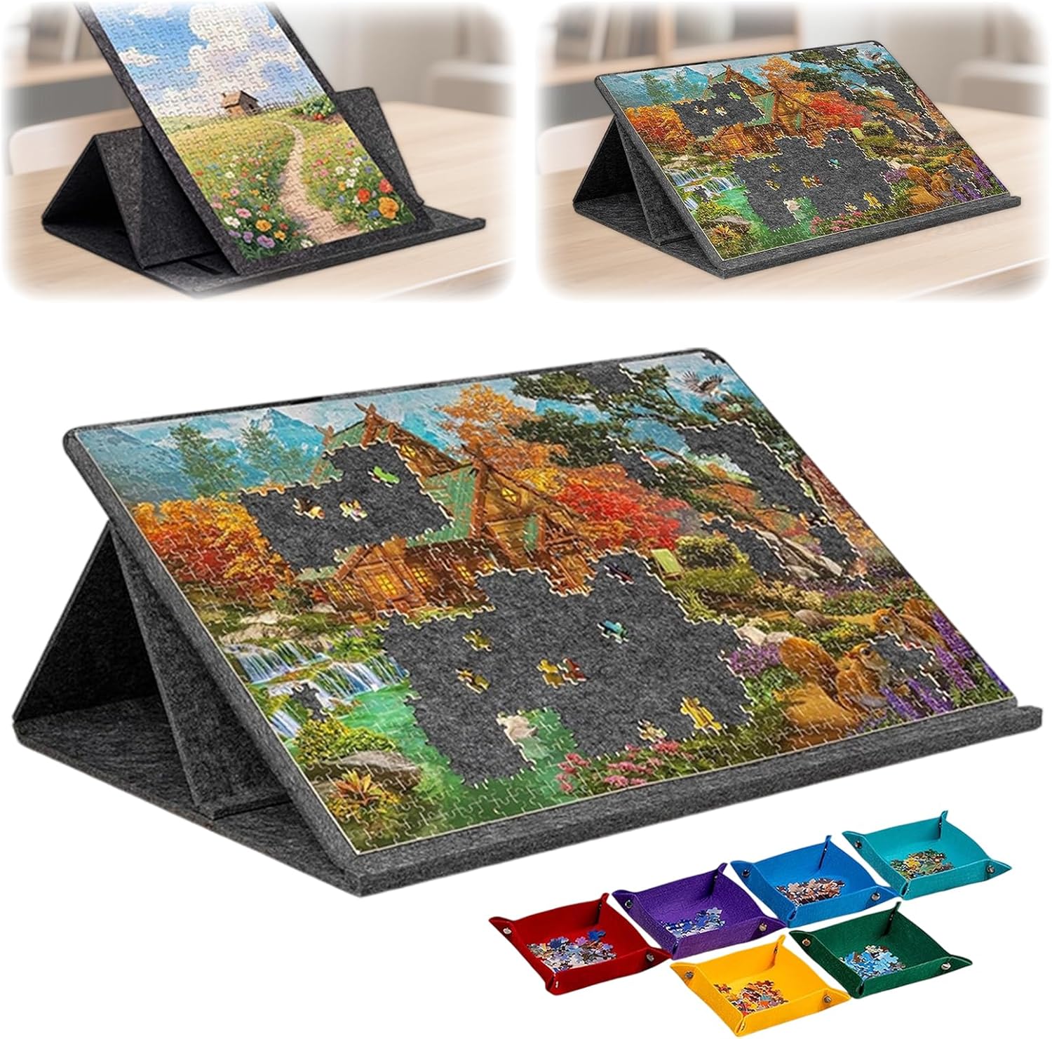 Faltbares Puzzlebrett,Puzzle-Brett 1000 Teile mit 2-in-1-Ständer und Abdeckung,kippbares Puzzle Board mit 6 Sortierer,Puzzletisch Aufbewahrung,Geschenk für Kinder Erwachsene 32 * 22 inches