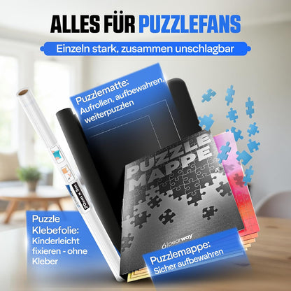 pearway - Stabile Puzzle Mappe [INKL. 5m Puzzlefolie] für Puzzles bis 1000 Teile - das perfekte Zubehör zur Puzzle Aufbewahrung - Organizer für bis zu 40 Werke - Puzzlemappe 1000 Teile