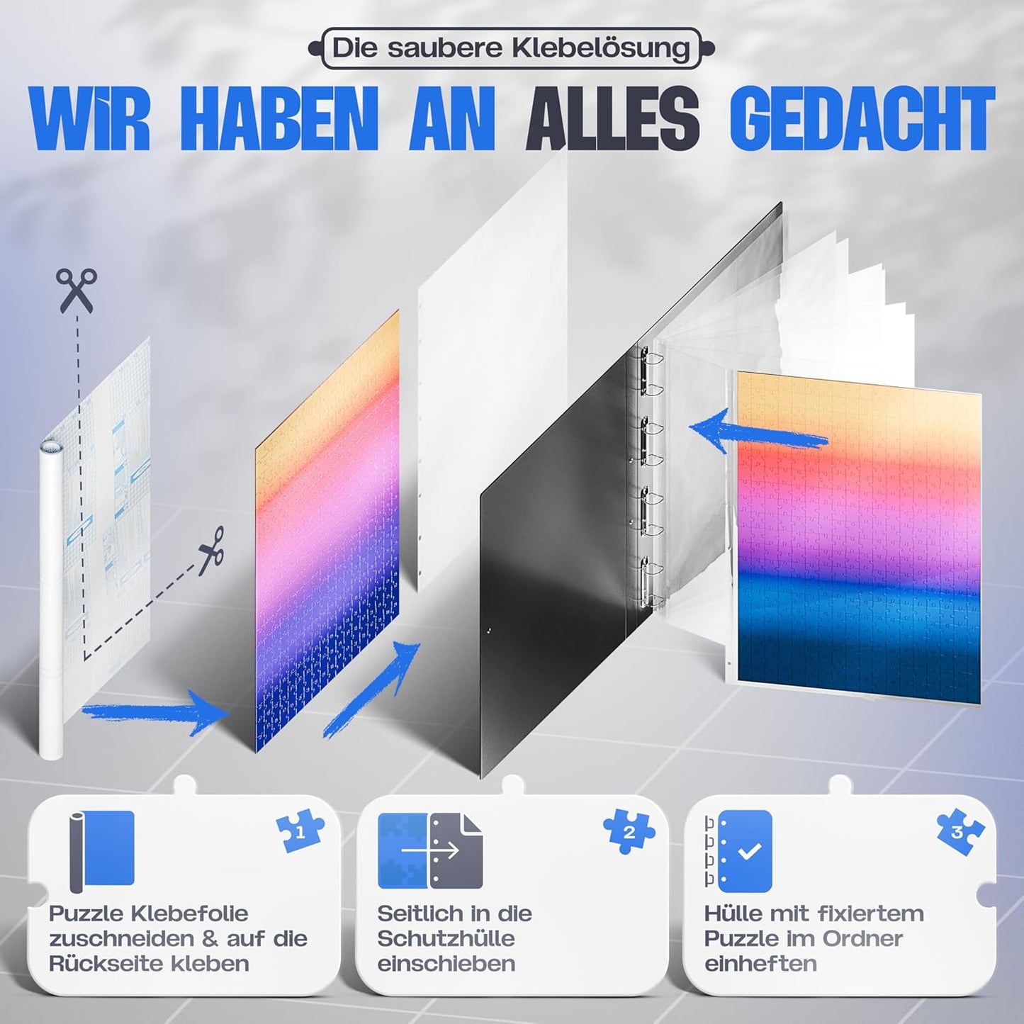 pearway - Stabile Puzzle Mappe [INKL. 5m Puzzlefolie] für Puzzles bis 1000 Teile - das perfekte Zubehör zur Puzzle Aufbewahrung - Organizer für bis zu 40 Werke - Puzzlemappe 1000 Teile