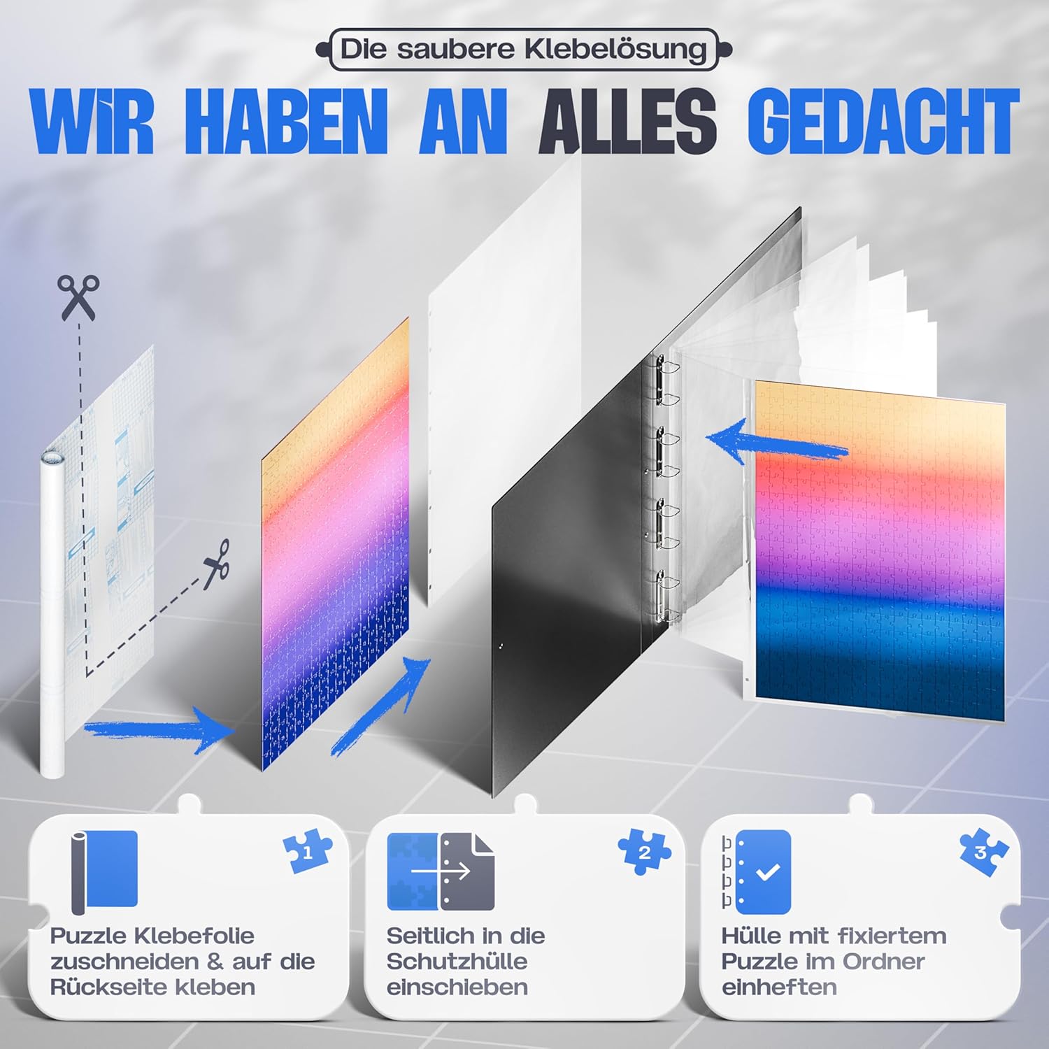 pearway - Stabile Puzzle Mappe [INKL. 5m Puzzlefolie] für Puzzles bis 1000 Teile - das perfekte Zubehör zur Puzzle Aufbewahrung - Organizer für bis zu 40 Werke - Puzzlemappe 1000 Teile