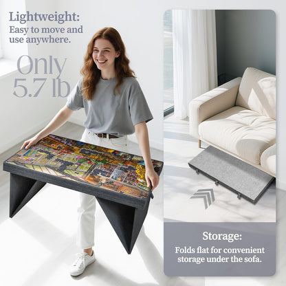 1000-teiliges Puzzlebrett mit 5 farbigen Schubladen und Abdeckung, Puzzletisch mit klappbaren Beinen für Erwachsene, leicht und tragbar, für 1000-teilige Puzzles – grau