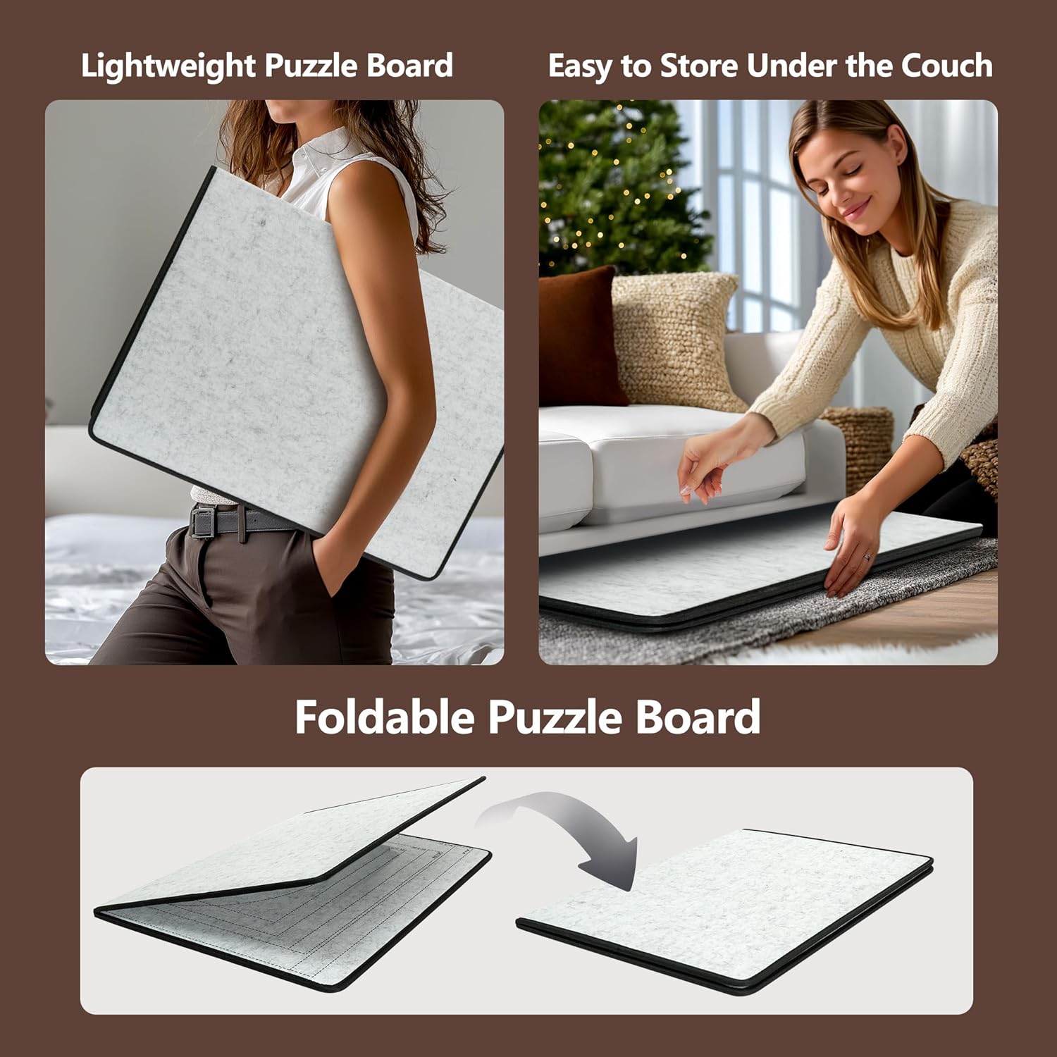 Puzzlebrett mit 6 Sortierfächern, Faltbare Puzzlematte mit Filzbezug zur platzsparenden Aufbewahrung von Puzzles, leicht und tragbar, für Puzzles mit 1000 bis 1500 Teilen