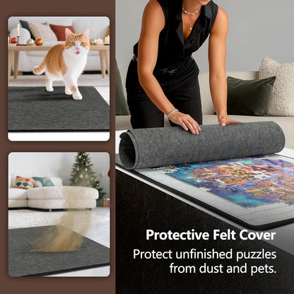 Puzzlebrett mit 6 Sortierfächern, Faltbare Puzzlematte mit Filzbezug zur platzsparenden Aufbewahrung von Puzzles, leicht und tragbar, für Puzzles mit 1000 bis 1500 Teilen