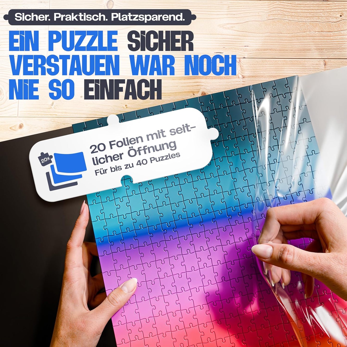 pearway - Stabile Puzzle Mappe [INKL. 5m Puzzlefolie] für Puzzles bis 1000 Teile - das perfekte Zubehör zur Puzzle Aufbewahrung - Organizer für bis zu 40 Werke - Puzzlemappe 1000 Teile