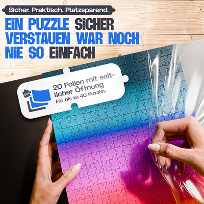 pearway - Stabile Puzzle Mappe [INKL. 5m Puzzlefolie] für Puzzles bis 1000 Teile - das perfekte Zubehör zur Puzzle Aufbewahrung - Organizer für bis zu 40 Werke - Puzzlemappe 1000 Teile