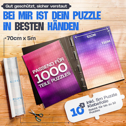 pearway - Stabile Puzzle Mappe [INKL. 5m Puzzlefolie] für Puzzles bis 1000 Teile - das perfekte Zubehör zur Puzzle Aufbewahrung - Organizer für bis zu 40 Werke - Puzzlemappe 1000 Teile